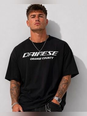 Dainese Orange County Motorcycle Street Bike Oversized Black T-Shirt XXL NWOT